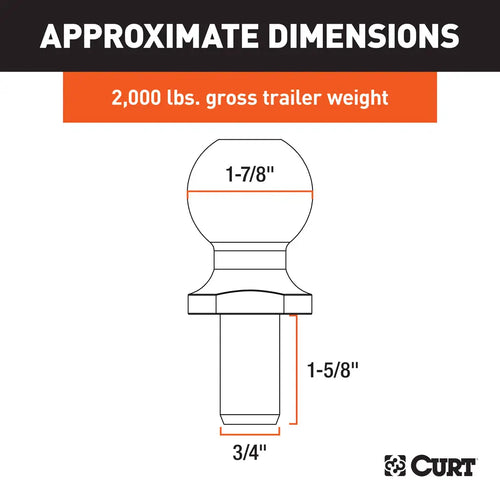 Curt 1-7/8 Trailer Ball (3/4 x 1-5/8 Shank, 2,000 lbs., Chrome, Packaged) #40061